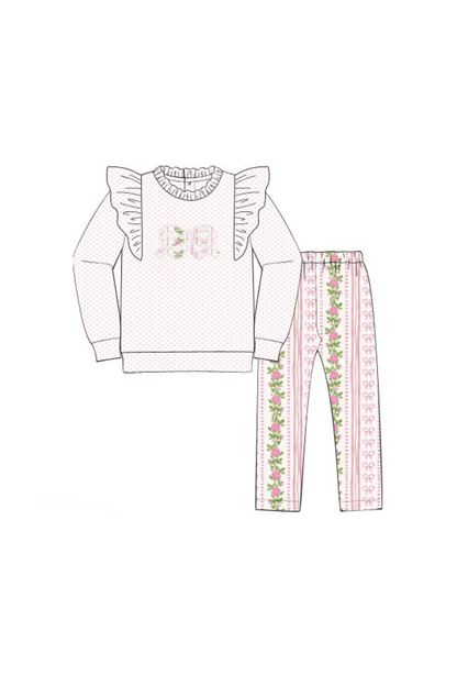 The Smocked Flamingo Apparel & Accessories Pre-Order Fancy Floral Applique Bow Pant Set