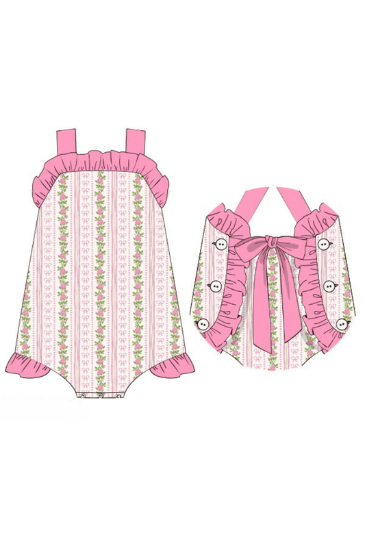 The Smocked Flamingo Apparel & Accessories Pre-Order Fancy Floral Bow Sun Suit