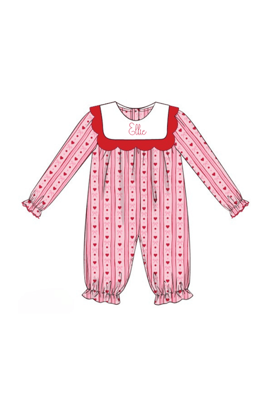 The Smocked Flamingo Apparel & Accessories Pre-Order Fancy Hears Scalloped Romper