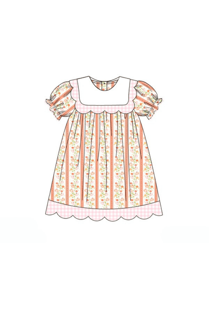 The Smocked Flamingo Apparel & Accessories Pre-Order Fancy Pumpkin Pink Gingham Scalloped Dress