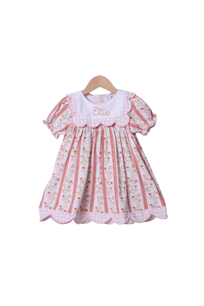 The Smocked Flamingo Apparel & Accessories Pre-Order Fancy Pumpkin Pink Gingham Scalloped Dress