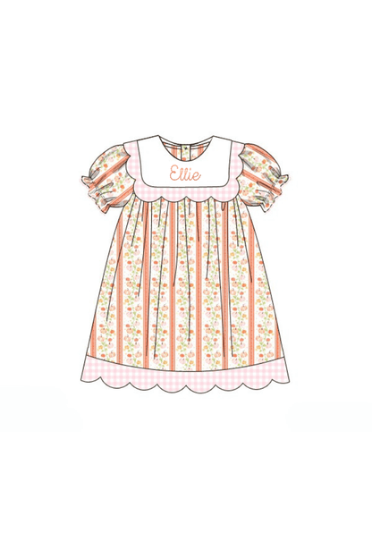 The Smocked Flamingo Apparel & Accessories Pre-Order Fancy Pumpkin Pink Gingham Scalloped Dress