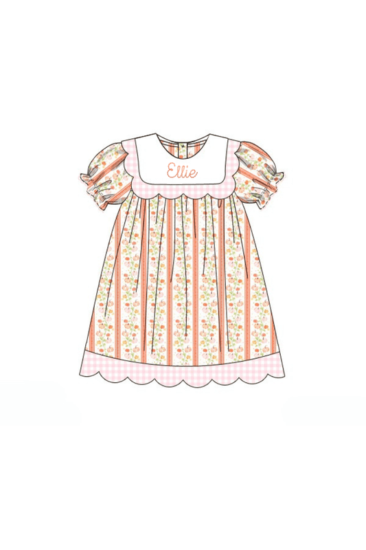 The Smocked Flamingo Apparel & Accessories Pre-Order Fancy Pumpkin Pink Gingham Scalloped Dress