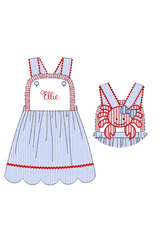 The Smocked Flamingo Apparel & Accessories Pre-Order Feeling Crabby Seersucker Dress