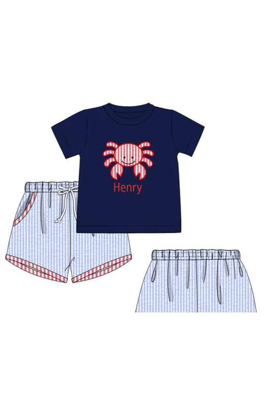 The Smocked Flamingo Apparel & Accessories Pre-Order Feeling Crabby Seersucker Short Set