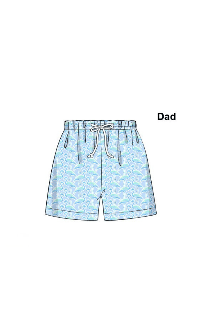 The Smocked Flamingo Apparel & Accessories Pre-Order Flamingo Paradise Dad Swim Trunks
