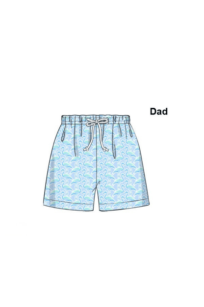 The Smocked Flamingo Apparel & Accessories Pre-Order Flamingo Paradise Dad Swim Trunks