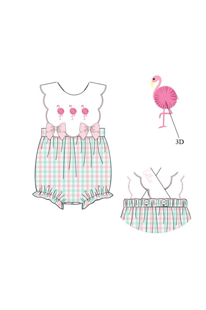The Smocked Flamingo Apparel & Accessories Pre-Order Flamingo Pink and Mint Plaid Bow Bubble