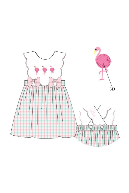 The Smocked Flamingo Apparel & Accessories Pre-Order Flamingo Pink and Mint Plaid Bow Dress
