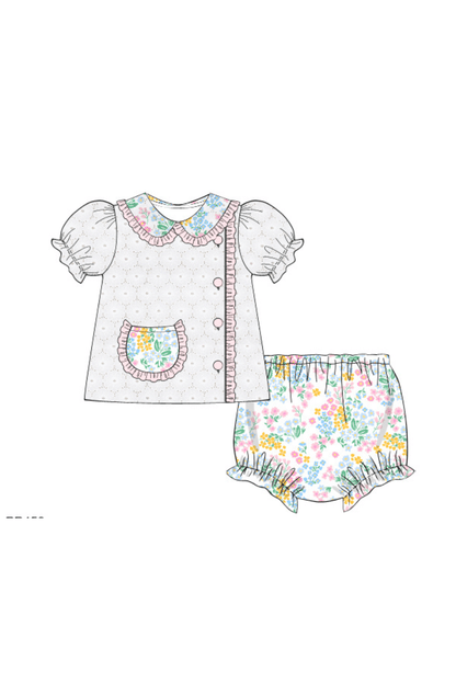 The Smocked Flamingo Apparel & Accessories Pre-Order Floral and Lace Bloomer Set
