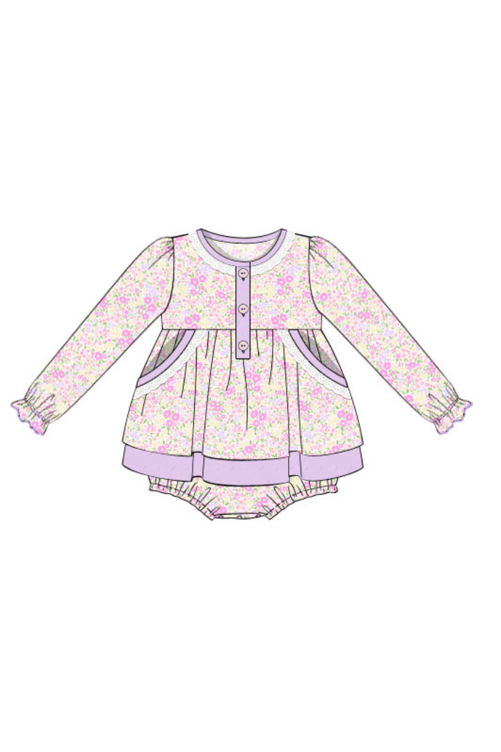 The Smocked Flamingo Apparel & Accessories Pre-Order Floral and Lavender Swing Bubble