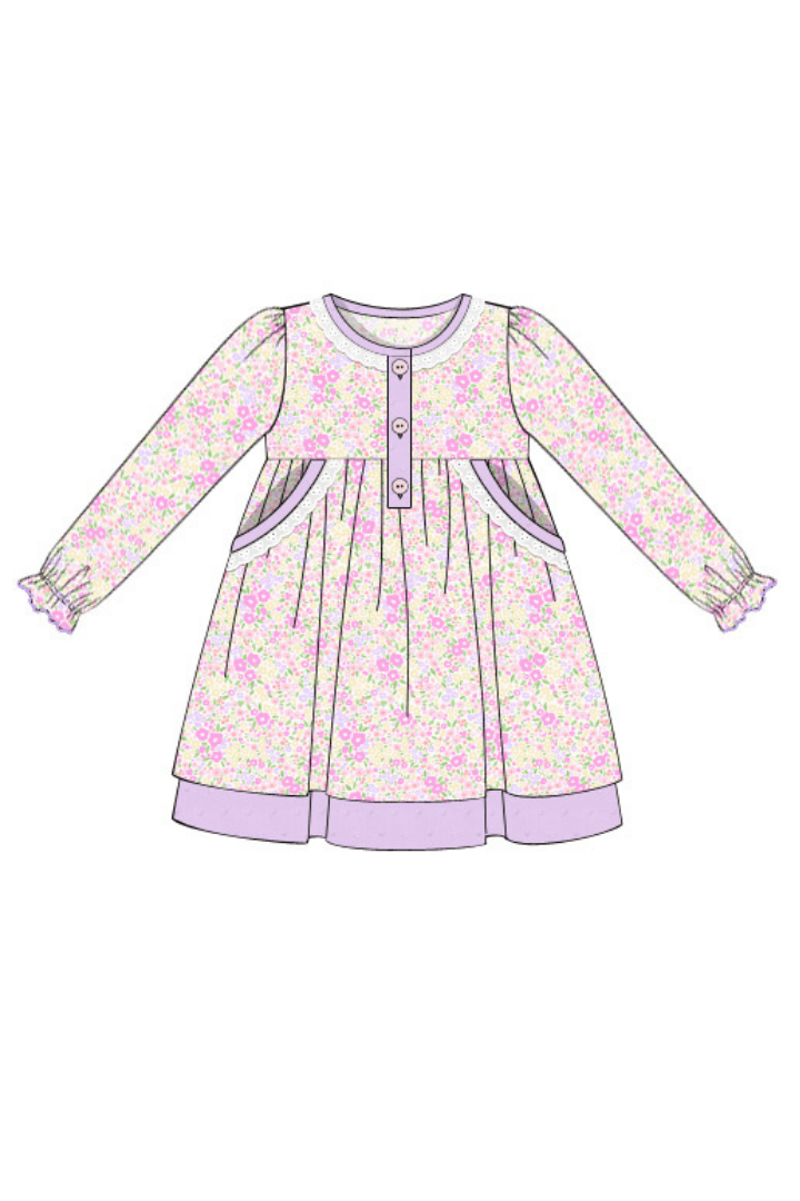 The Smocked Flamingo Apparel & Accessories Pre-Order Floral and Lavender Swing Dress