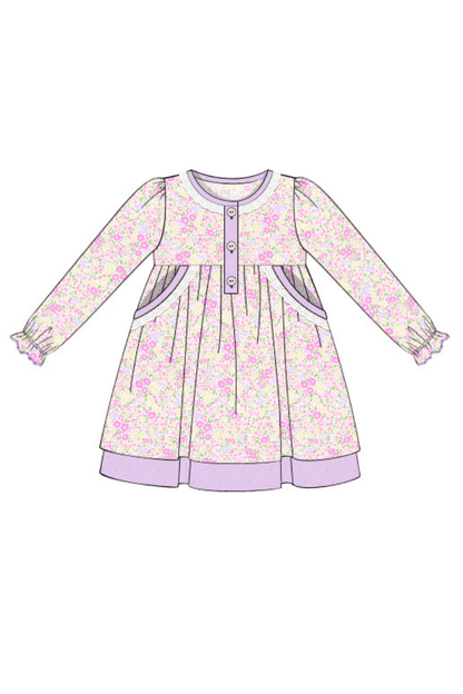 The Smocked Flamingo Apparel & Accessories Pre-Order Floral and Lavender Swing Dress