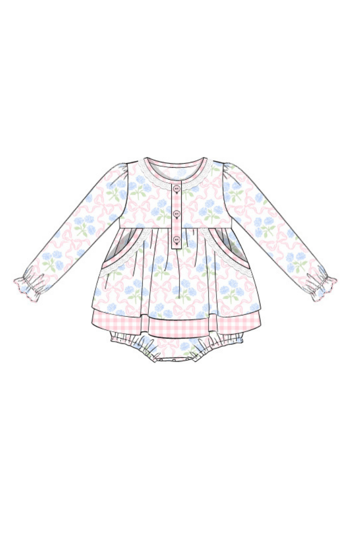 The Smocked Flamingo Apparel & Accessories Pre-Order Floral and Pink Gingham Swing Bubble