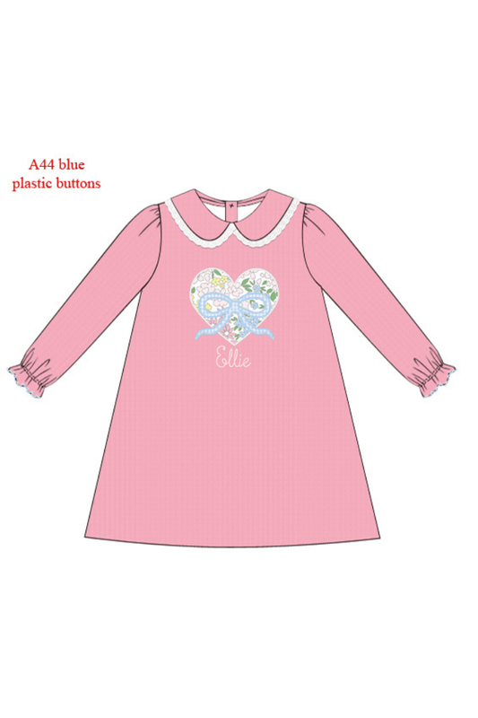 The Smocked Flamingo Apparel & Accessories Pre-Order Floral Heart and Bow Applique Pink Corduroy Dress