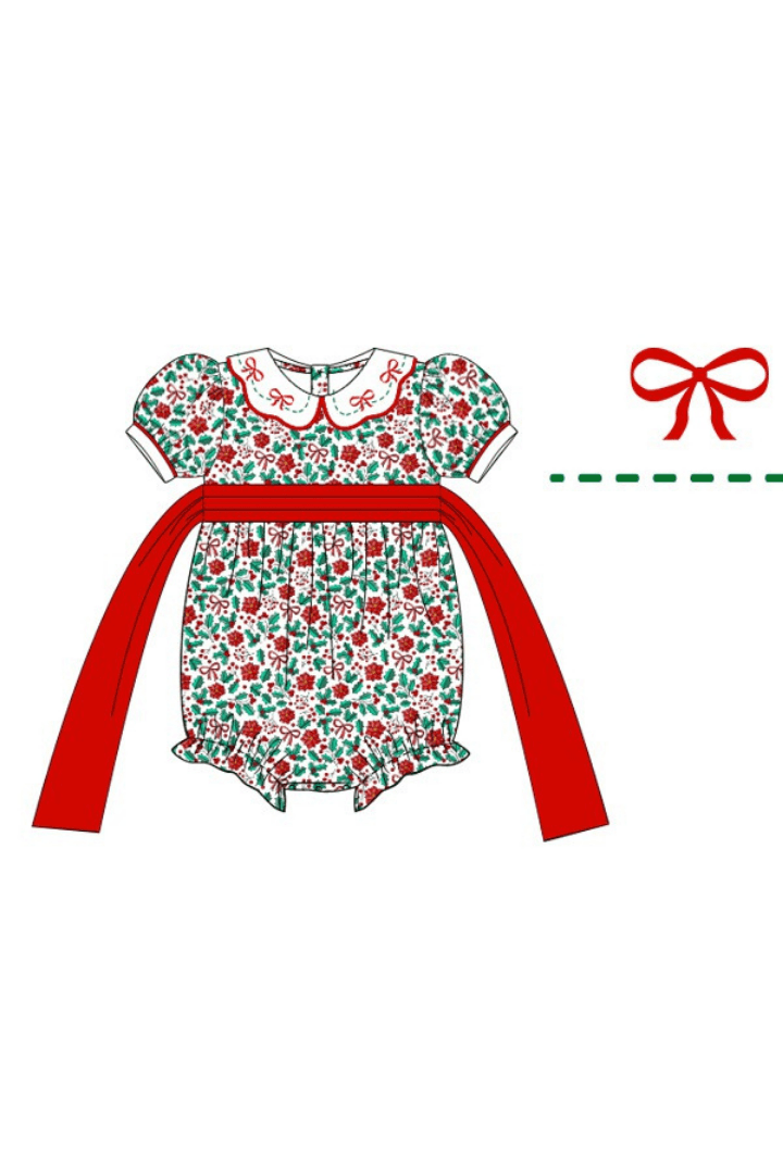 The Smocked Flamingo Apparel & Accessories Pre-Order Floral Holly Bow Bubble