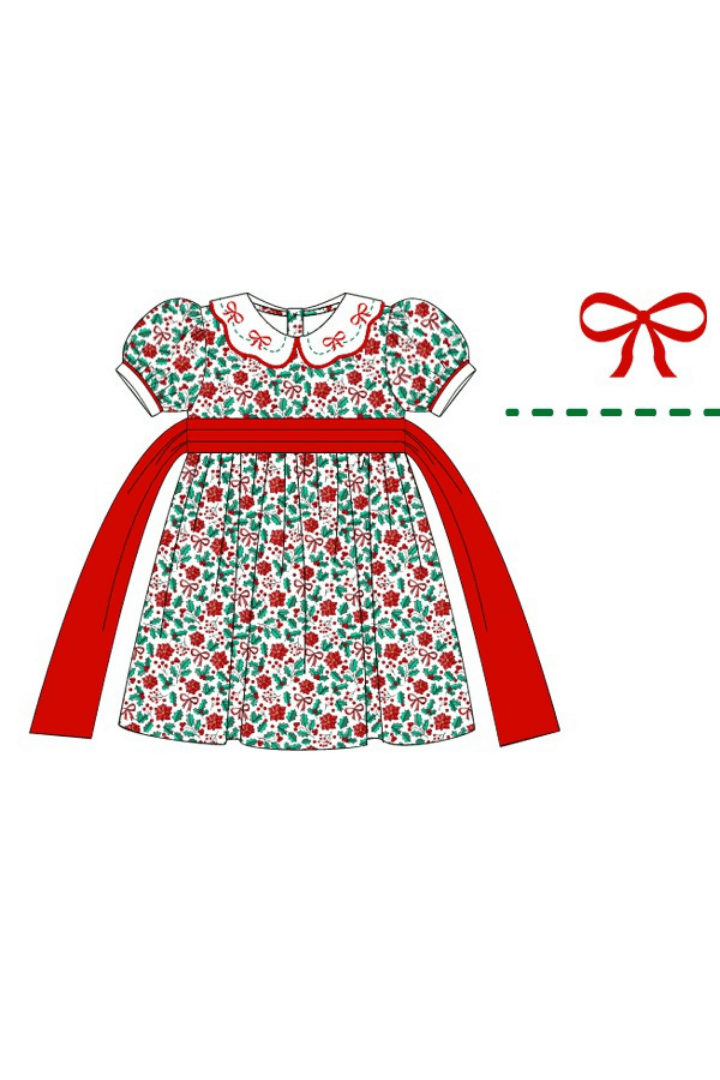 The Smocked Flamingo Apparel & Accessories Pre-Order Floral Holly Bow Dress