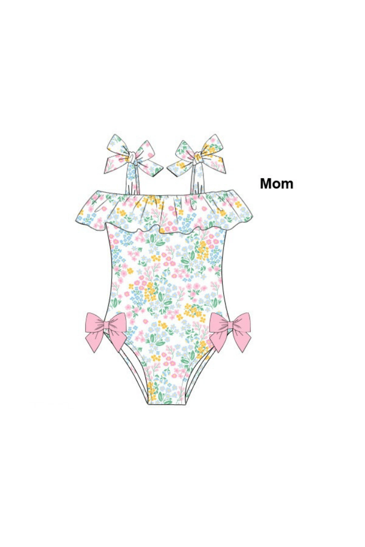 The Smocked Flamingo Apparel & Accessories Pre-Order Floral Tie Shoulder Mom Swimsuit