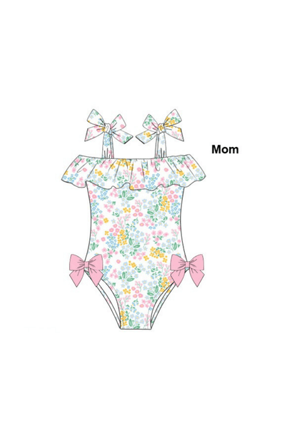 The Smocked Flamingo Apparel & Accessories Pre-Order Floral Tie Shoulder Mom Swimsuit