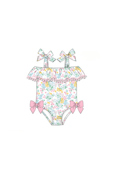 The Smocked Flamingo Apparel & Accessories Pre-Order Floral Tie Shoulder Swimsuit