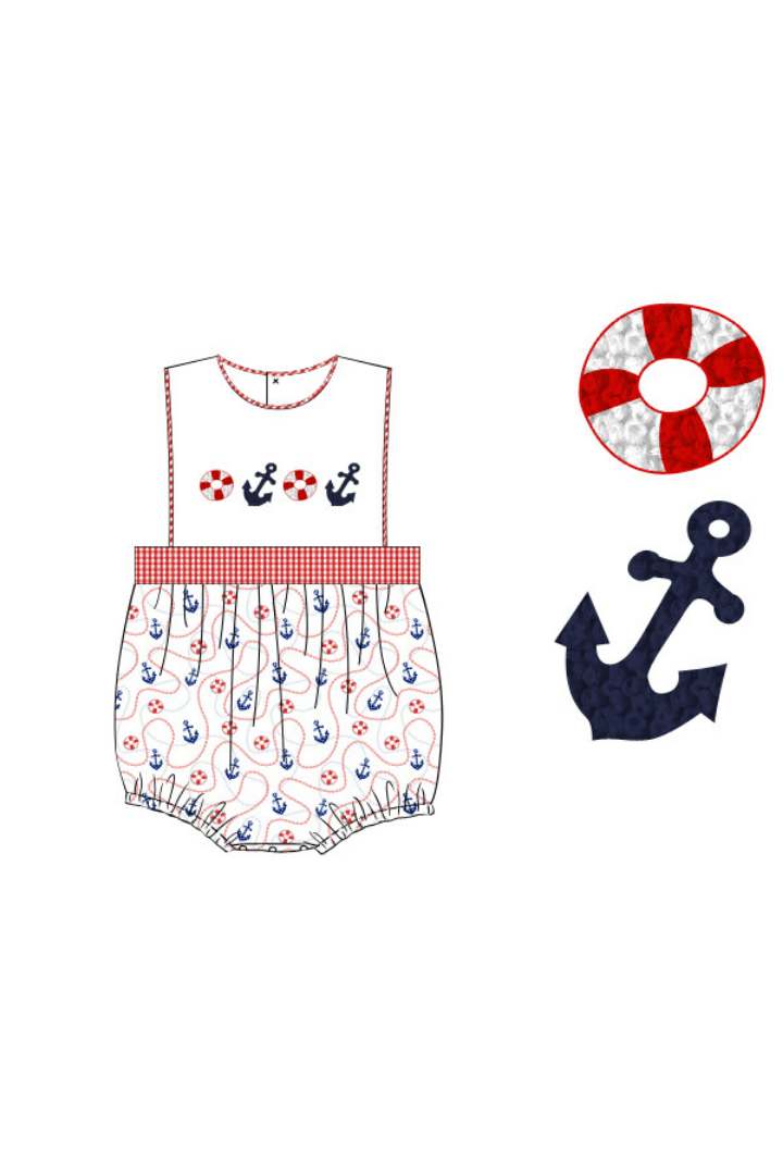 The Smocked Flamingo Apparel & Accessories Pre-Order French Knot Anchor's Away Ruffle Bubble