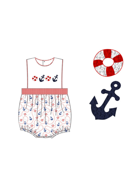 The Smocked Flamingo Apparel & Accessories Pre-Order French Knot Anchor's Away Ruffle Bubble