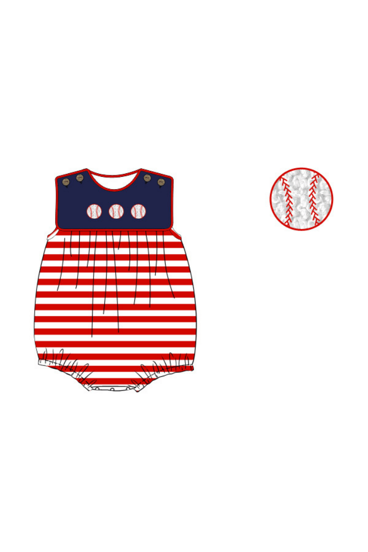 The Smocked Flamingo Apparel & Accessories Pre-Order French Knot Baseball Red Stripe Bubble