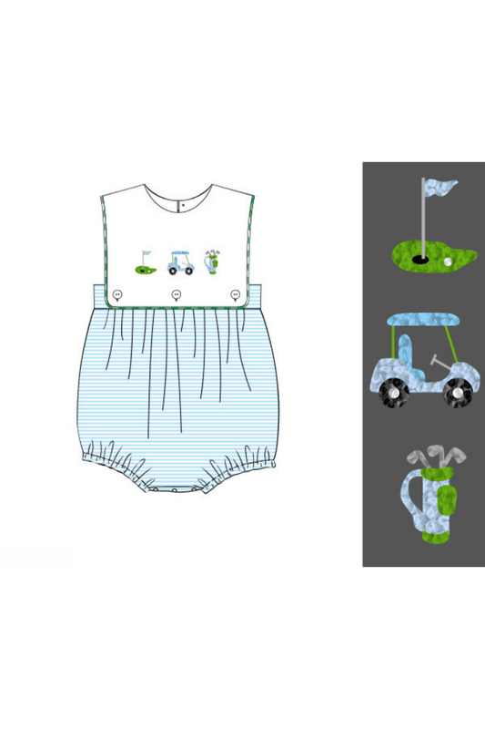 The Smocked Flamingo Apparel & Accessories Pre-Order French Knot Blue Stripe Golf Bubble