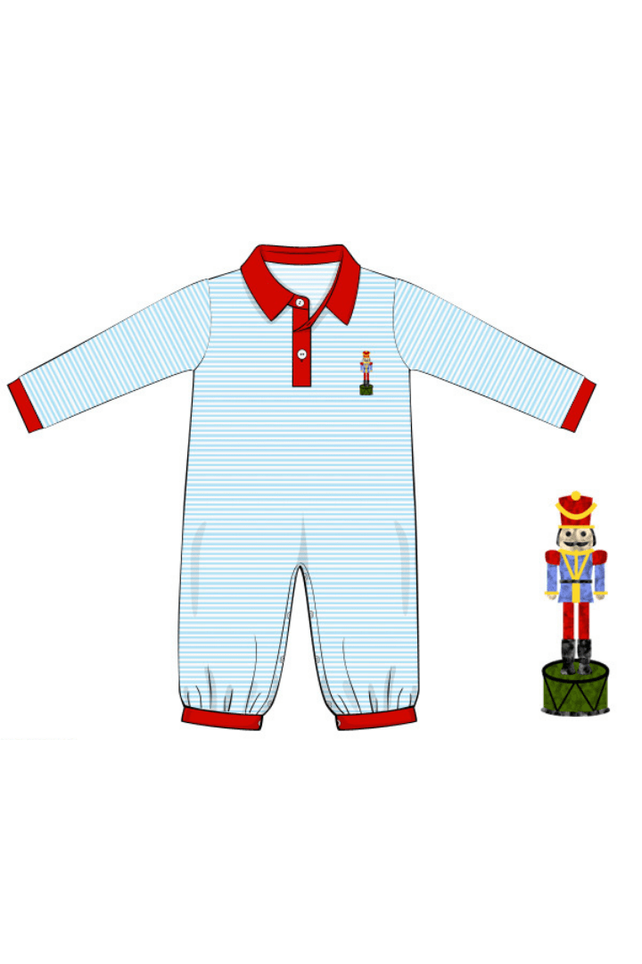 The Smocked Flamingo Apparel & Accessories Pre-Order French Knot Blue Stripe Knit Romper