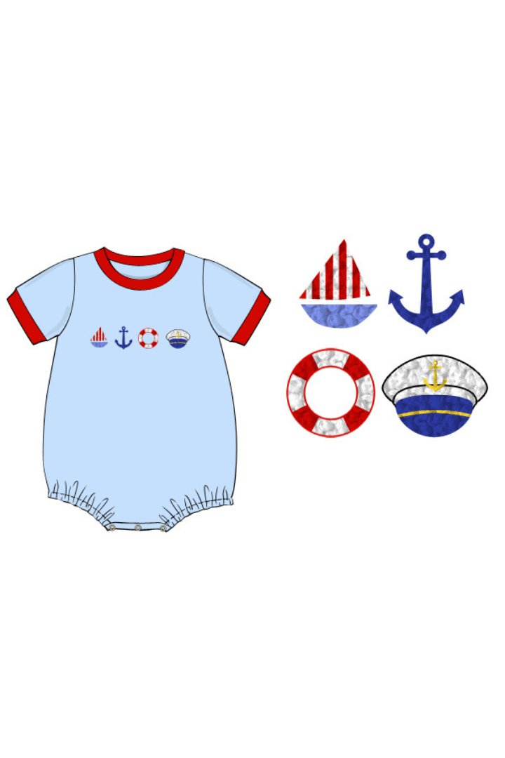 The Smocked Flamingo Apparel & Accessories Pre-Order French Knot Boat Captain Blue/Red Bubble