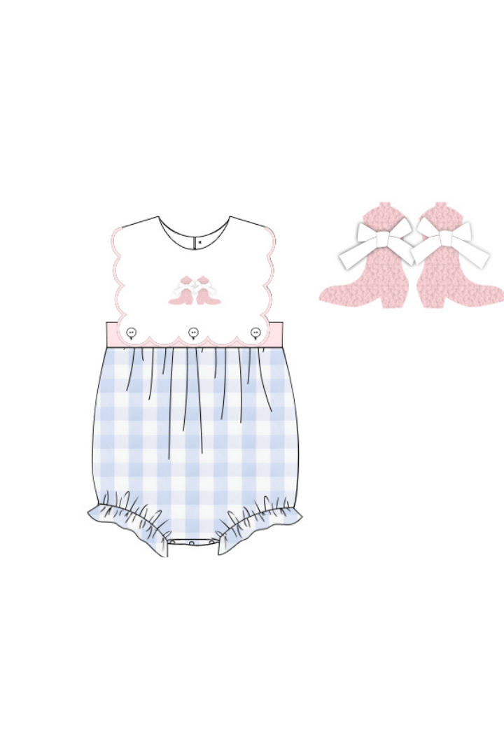 The Smocked Flamingo Apparel & Accessories Pre-Order French Knot Boots and Bow Blue Gingham Bubble