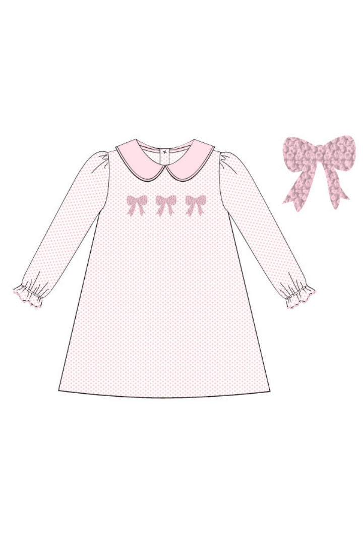 The Smocked Flamingo Apparel & Accessories Pre-Order French Knot Bow Bitty Dot Dress