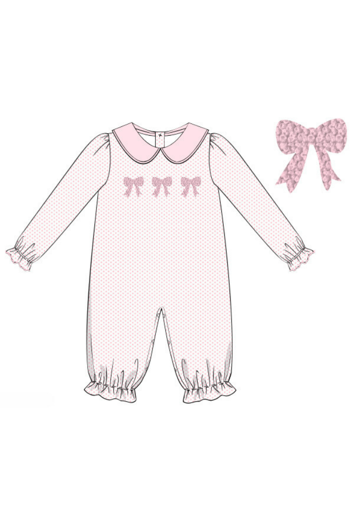 The Smocked Flamingo Apparel & Accessories Pre-Order French Knot Bow Bitty Dot Romper