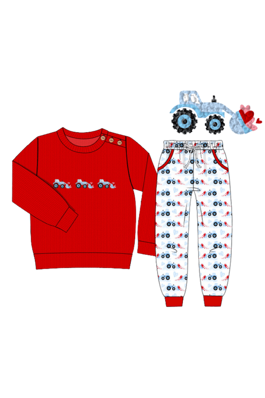 The Smocked Flamingo Apparel & Accessories Pre-Order French Knot Bulldozer Heart Jogger Set