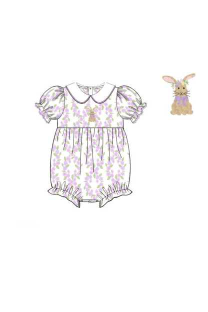 The Smocked Flamingo Apparel & Accessories Pre-Order French Knot Bunny Removable Tab Lavender Floral Bubble