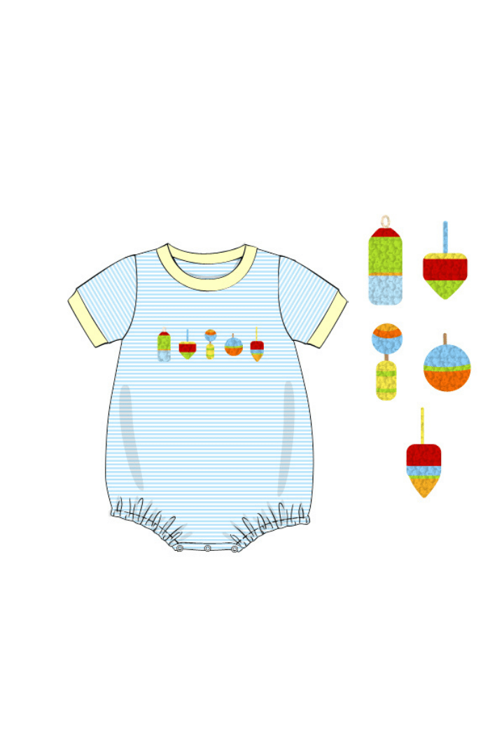 The Smocked Flamingo Apparel & Accessories Pre-Order French Knot Buoy Yellow/Blue Stripe Bubble