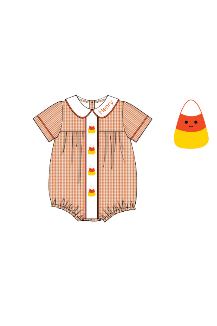 The Smocked Flamingo Apparel & Accessories Pre-Order French Knot Candy Corn Orange Gingham Bubble