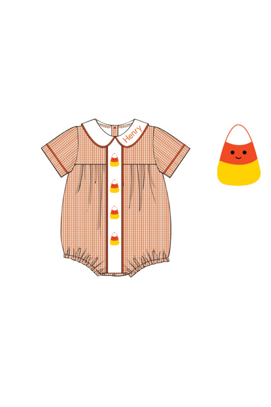 The Smocked Flamingo Apparel & Accessories Pre-Order French Knot Candy Corn Orange Gingham Bubble
