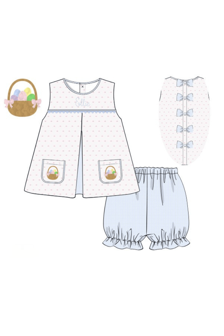 The Smocked Flamingo Apparel & Accessories Pre-Order French Knot Easter Basket Swiss Dot Bloomer Set