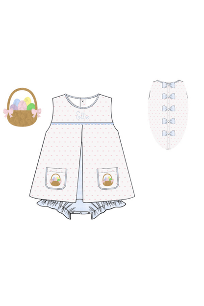 The Smocked Flamingo Apparel & Accessories Pre-Order French Knot Easter Basket Swiss Dot Skirted Bubble