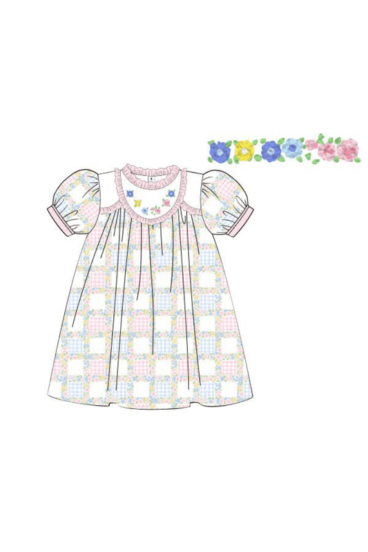 The Smocked Flamingo Apparel & Accessories Pre-Order French Knot Flower Patchwork Dress