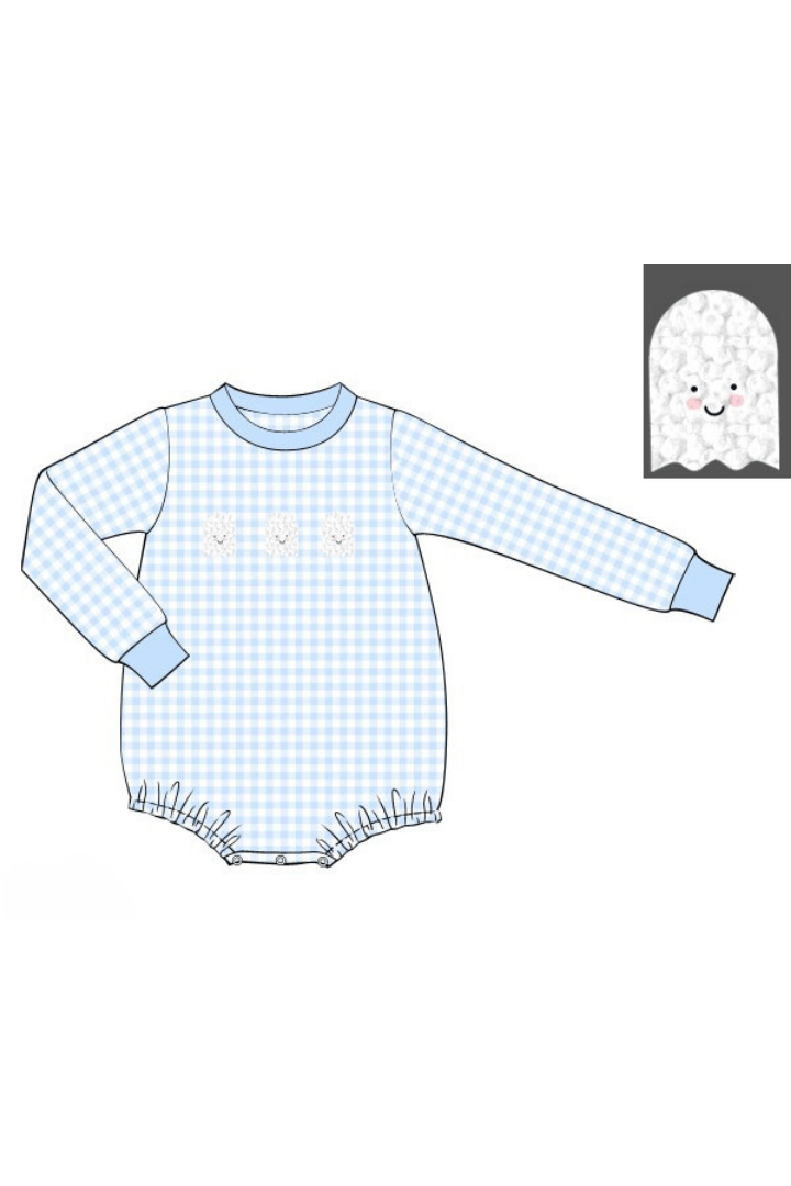 The Smocked Flamingo Apparel & Accessories Pre-Order French Knot Ghost Blue Gingham Bubble