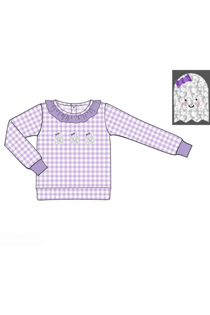 The Smocked Flamingo Apparel & Accessories Pre-Order French Knot Ghost Lavender Gingham Lightweight Sweatshirt