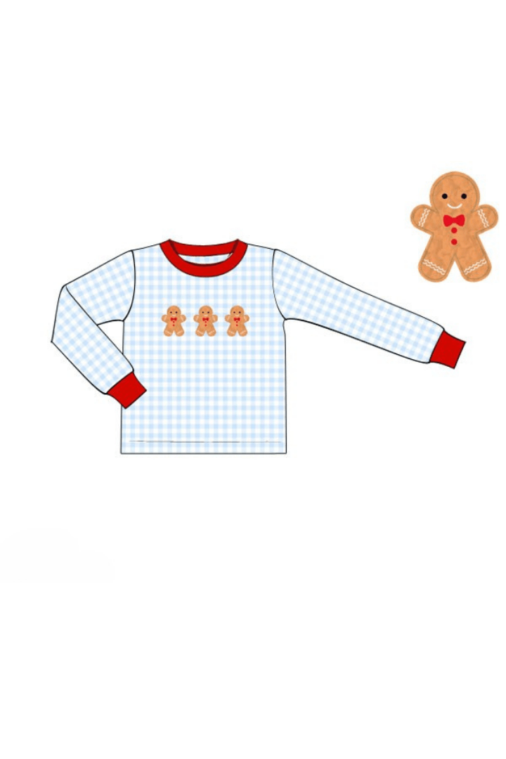 The Smocked Flamingo Apparel & Accessories Pre-Order French Knot Gingerbread Blue Gingham Shirt