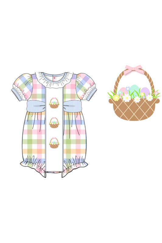 The Smocked Flamingo Apparel & Accessories Pre-Order French Knot Gingham Easter Basket Bubble