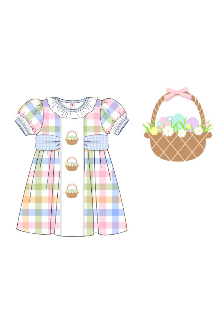 The Smocked Flamingo Apparel & Accessories Pre-Order French Knot Gingham Easter Basket Dress