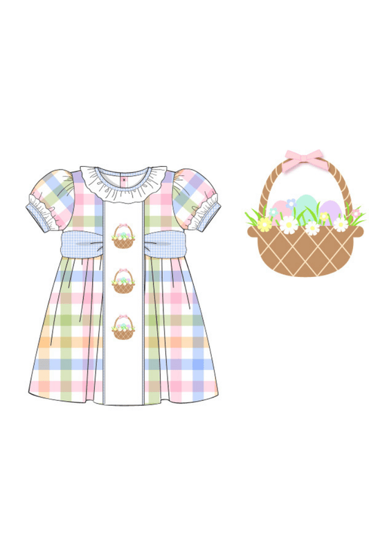 The Smocked Flamingo Apparel & Accessories Pre-Order French Knot Gingham Easter Basket Dress