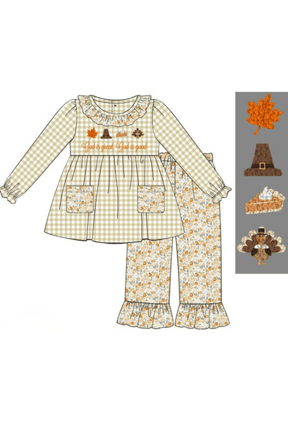 The Smocked Flamingo Apparel & Accessories Pre-Order French Knot God is Great, God is Good Floral Pant Set