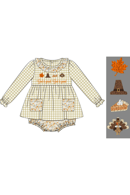 The Smocked Flamingo Apparel & Accessories Pre-Order French Knot God is Great, God is Good Floral Skirted Bubble