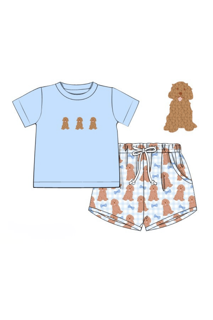 The Smocked Flamingo Apparel & Accessories Pre-Order French Knot Golden Doodle Short Set